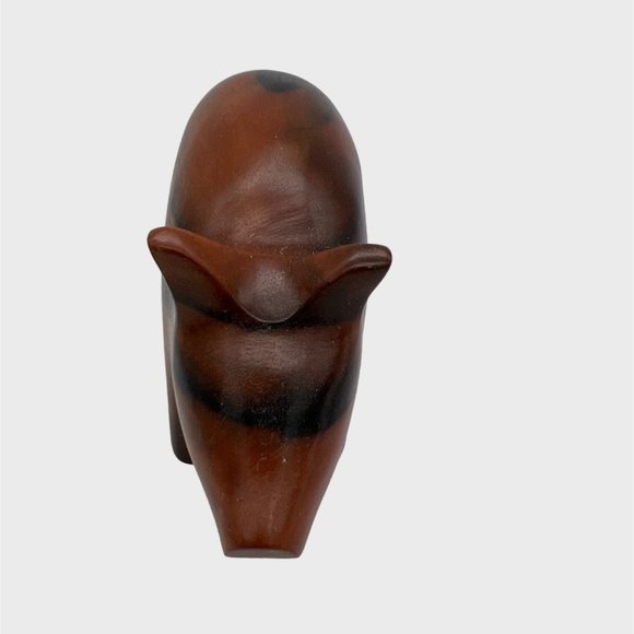 Hand Carved Wood Pig Figurine Collectible 5.5" x 3" Dark & Light Brown - Picture 4 of 6